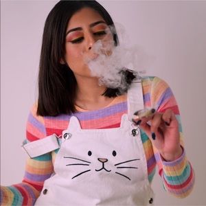 Denim cat face overall dress